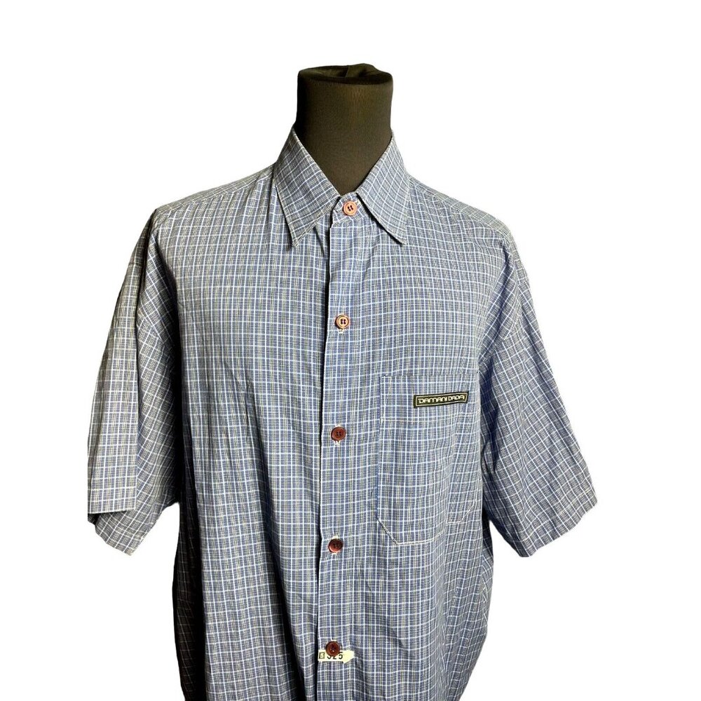 DAMANI DADA Shirt Men's XL button Down Plaid blue Hip Hop Casual short sleeve